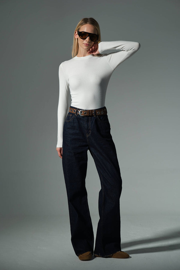 Örme Soft Touch Premium Bisiklet Yaka Uzun Kol Bluz @Sorbe Domoda