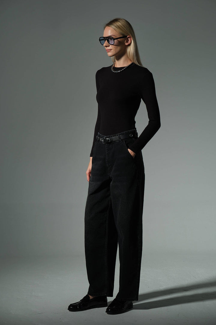 Örme Soft Touch Premium Bisiklet Yaka Uzun Kol Bluz @Sorbe Domoda