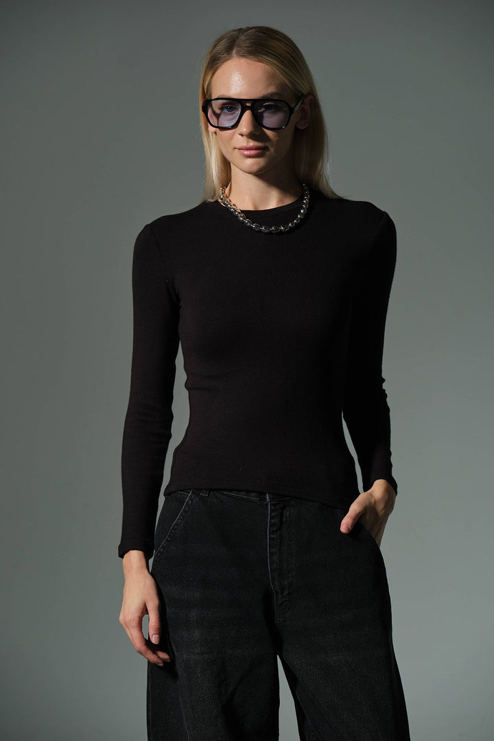 Örme Soft Touch Premium Bisiklet Yaka Uzun Kol Bluz @Sorbe Domoda