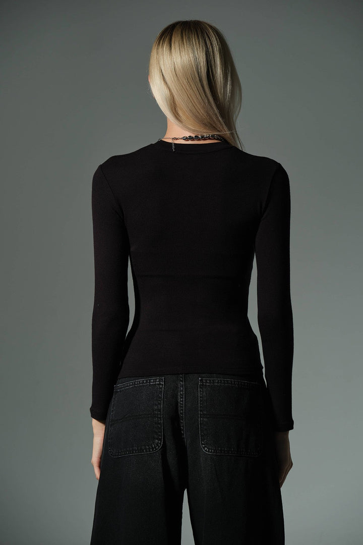 Örme Soft Touch Premium Bisiklet Yaka Uzun Kol Bluz @Sorbe Domoda