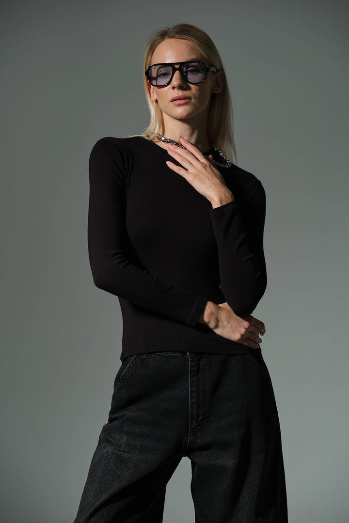 Örme Soft Touch Premium Bisiklet Yaka Uzun Kol Bluz @Sorbe Domoda