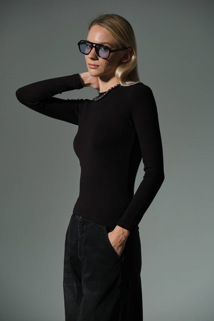 Örme Soft Touch Premium Bisiklet Yaka Uzun Kol Bluz @Sorbe Domoda