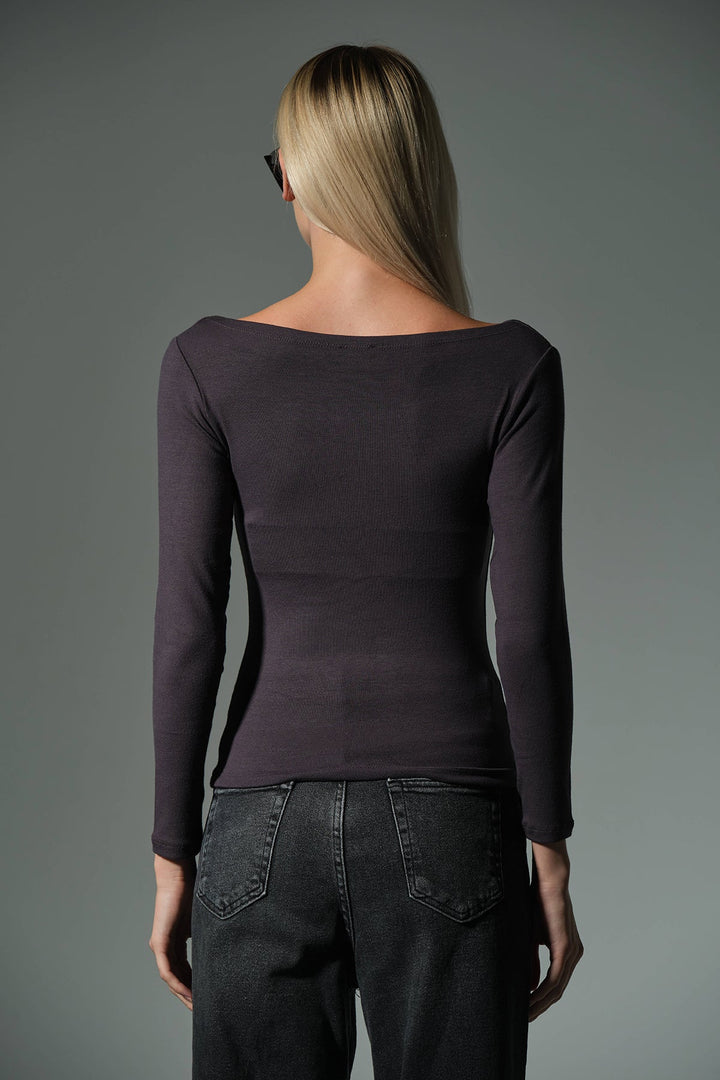 Örme Soft Touch Premium Kayık Yaka Uzun Kol Bluz @Sayat Domoda