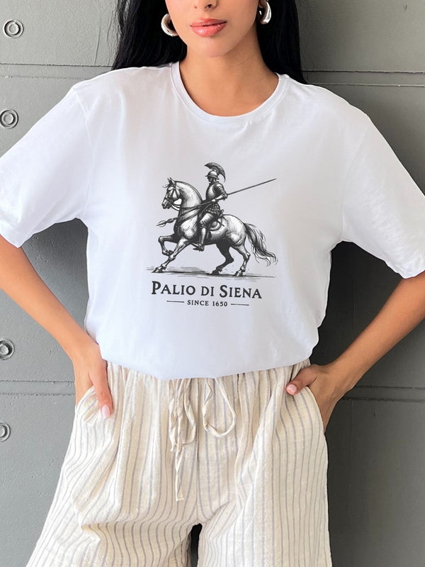 Palio Di Siena At Baskılı Yapay Zeka Tasarımı Penye Oversize %100 Pamuk Kadın Tişört @BlahxAi