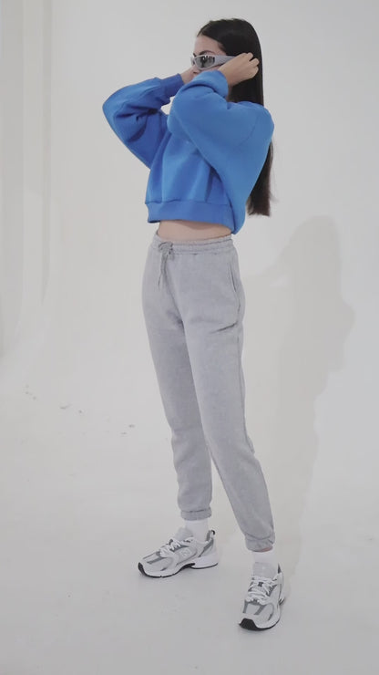 3 iplik şardonlu slogan baskılı boxy düşük omuz kadın sweatshirt