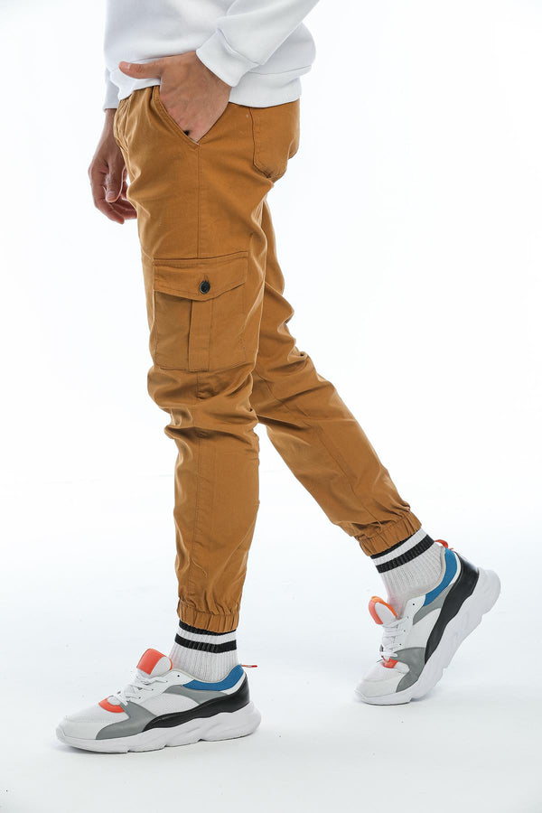 Slim Fit Bel Bağcıklı, Paçaları Lastikli Esnek Kumaş Erkek Kargo Pantolon Domoda