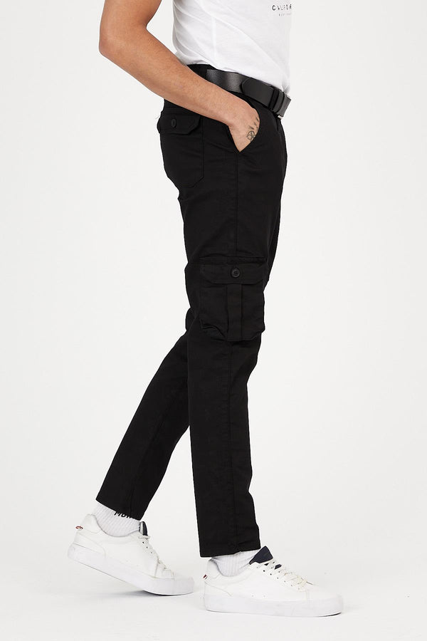 Slim Fit Bellows Pocket, Straight Leg Flexible Fabric Men's Cargo Pants