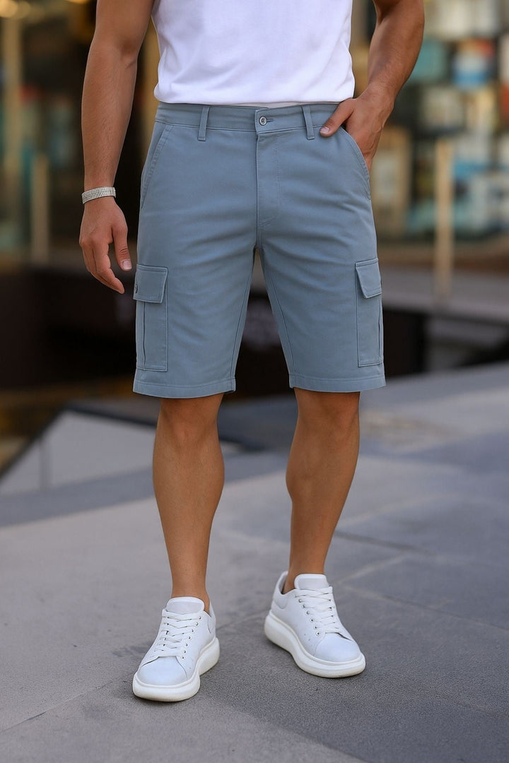 Slim Fit None Denim Yandan Cepli Esnek Kumaş Erkek Jean Kargo Şort Domoda