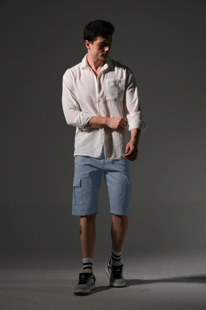Slim Fit None Denim Yandan Cepli Esnek Kumaş Erkek Jean Kargo Şort Domoda