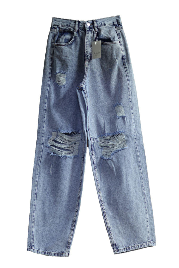 Buckle Detailed Loose Cut Wide Leg Comfortable Baggy Jeans Loose Women's Trousers @Milano