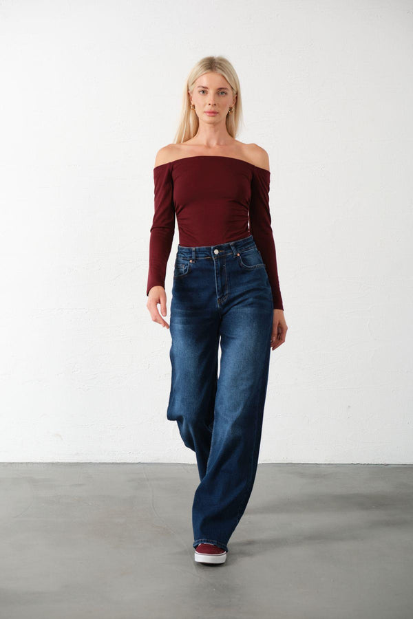 üksek Bel, Esnek Denim Kumaş Geniş Paça Palazzo Kadın Kot Jean Pantolon @Cesena Maule