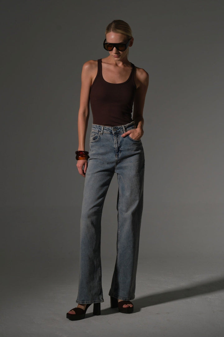 üksek Bel, Esnek Denim Kumaş Geniş Paça Palazzo Kadın Kot Jean Pantolon @Cesena Maule