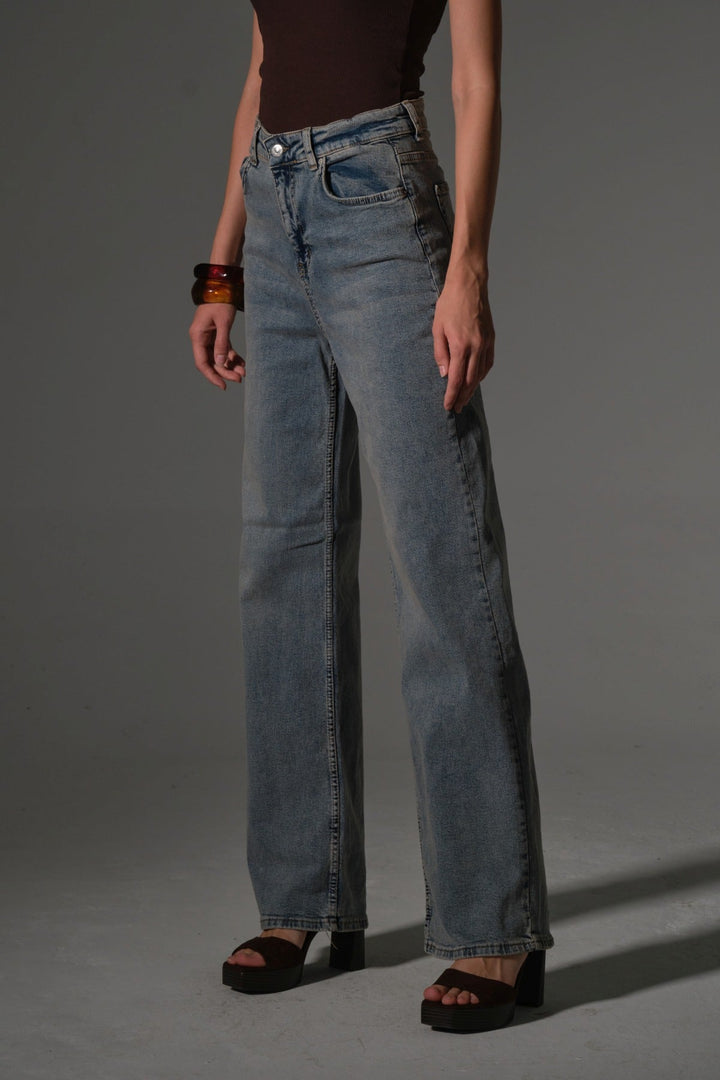 üksek Bel, Esnek Denim Kumaş Geniş Paça Palazzo Kadın Kot Jean Pantolon @Cesena Maule