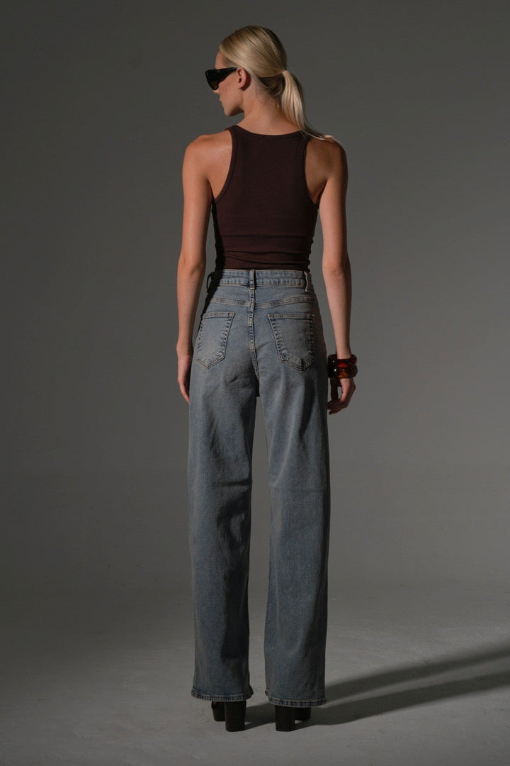 üksek Bel, Esnek Denim Kumaş Geniş Paça Palazzo Kadın Kot Jean Pantolon @Cesena Maule