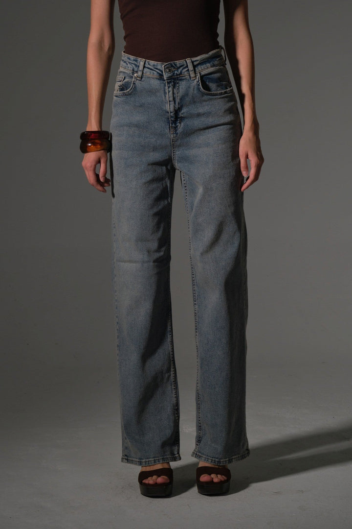 üksek Bel, Esnek Denim Kumaş Geniş Paça Palazzo Kadın Kot Jean Pantolon @Cesena Maule