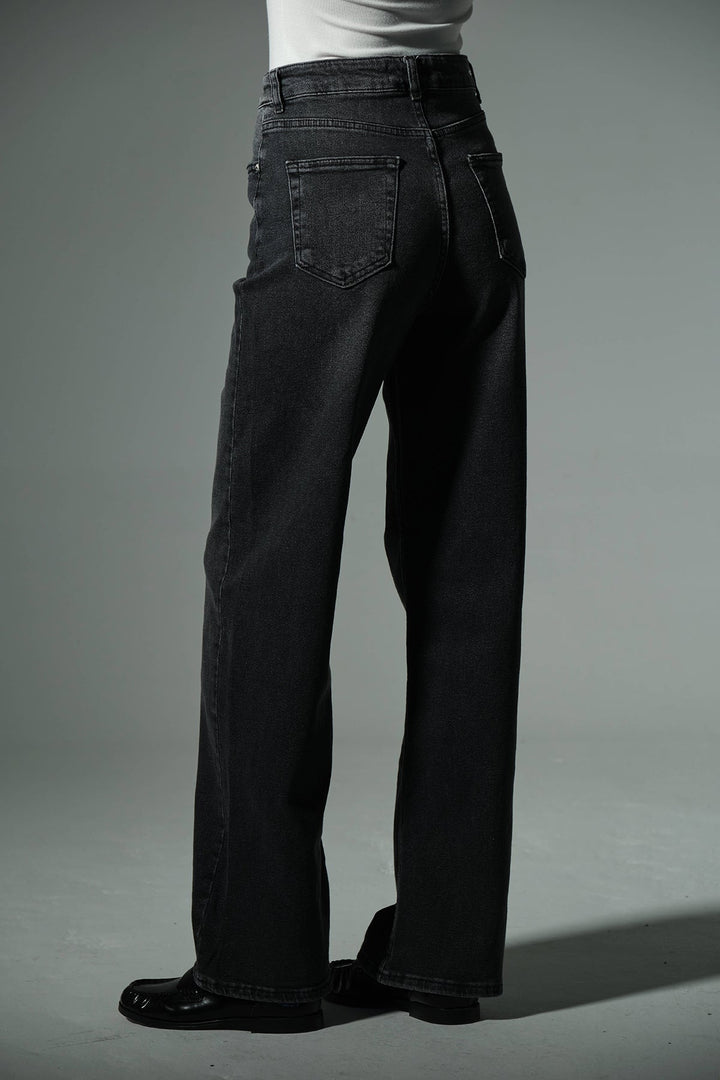 üksek Bel, Esnek Denim Kumaş Geniş Paça Palazzo Kadın Kot Jean Pantolon @Cesena Maule
