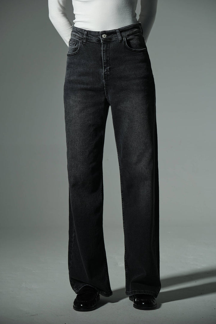 üksek Bel, Esnek Denim Kumaş Geniş Paça Palazzo Kadın Kot Jean Pantolon @Cesena Maule
