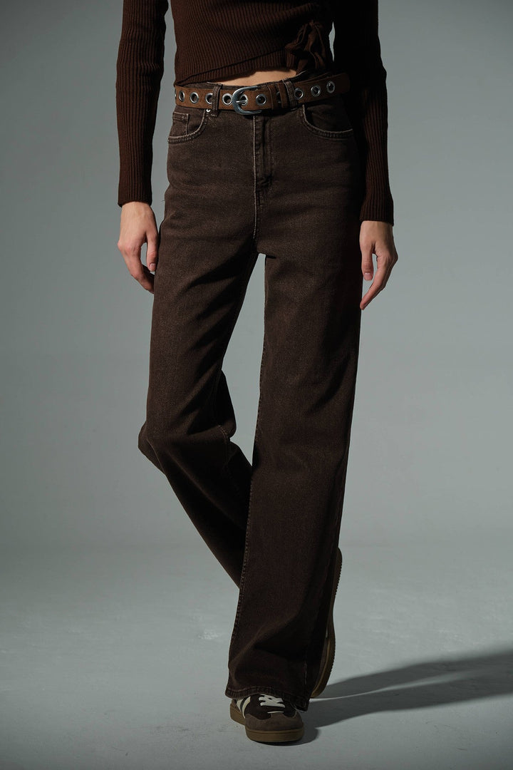 üksek Bel, Esnek Denim Kumaş Geniş Paça Palazzo Kadın Kot Jean Pantolon @Cesena Maule