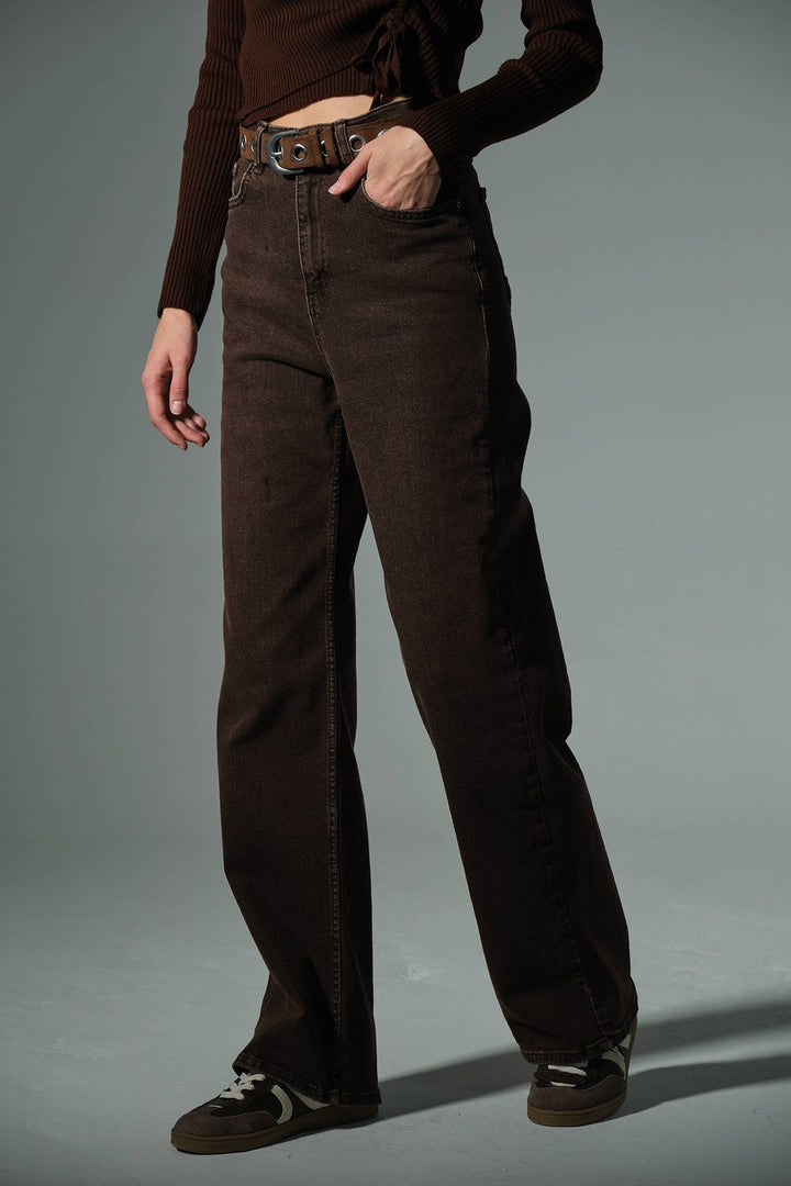 üksek Bel, Esnek Denim Kumaş Geniş Paça Palazzo Kadın Kot Jean Pantolon @Cesena Maule