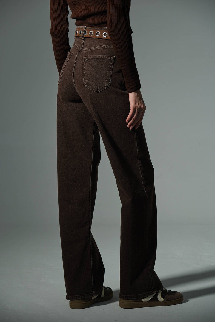 üksek Bel, Esnek Denim Kumaş Geniş Paça Palazzo Kadın Kot Jean Pantolon @Cesena Maule