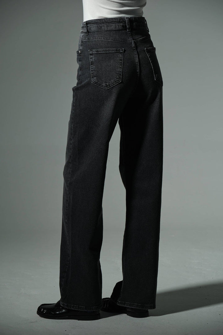 üksek Bel, Esnek Denim Kumaş Geniş Paça Palazzo Kadın Kot Jean Pantolon @Cesena Maule