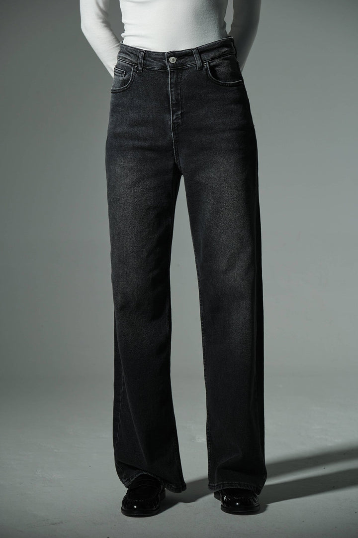 üksek Bel, Esnek Denim Kumaş Geniş Paça Palazzo Kadın Kot Jean Pantolon @Cesena Maule