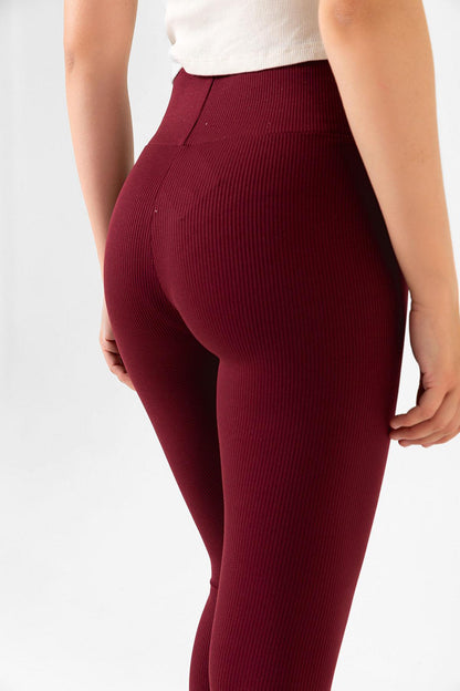 Yüksek Bel, Fitilli, Toparlayıcı interlok Beli Lastikli Örme Kadın Tayt