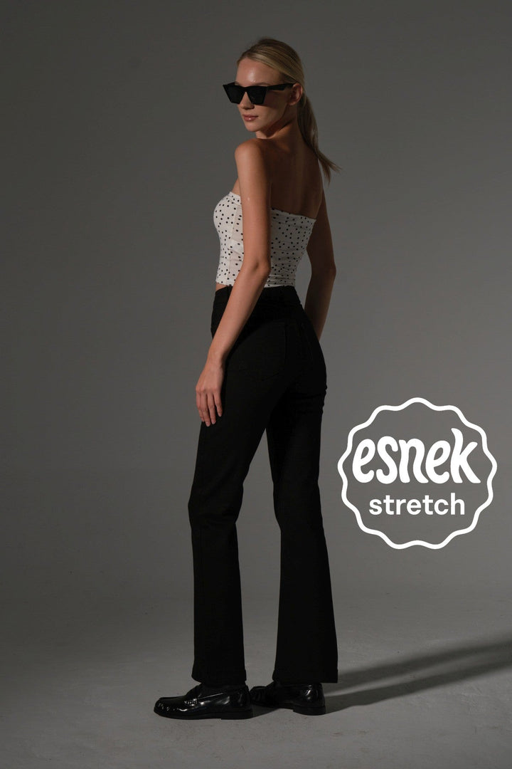 Yüksek bel kot, ispanyol paça esnek denim kumaş kadın fit and Flare jean pantolon @flares Maule