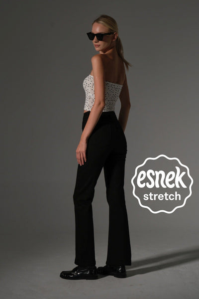 Yüksek bel kot, ispanyol paça esnek denim kumaş kadın fit and Flare jean pantolon @flares Maule
