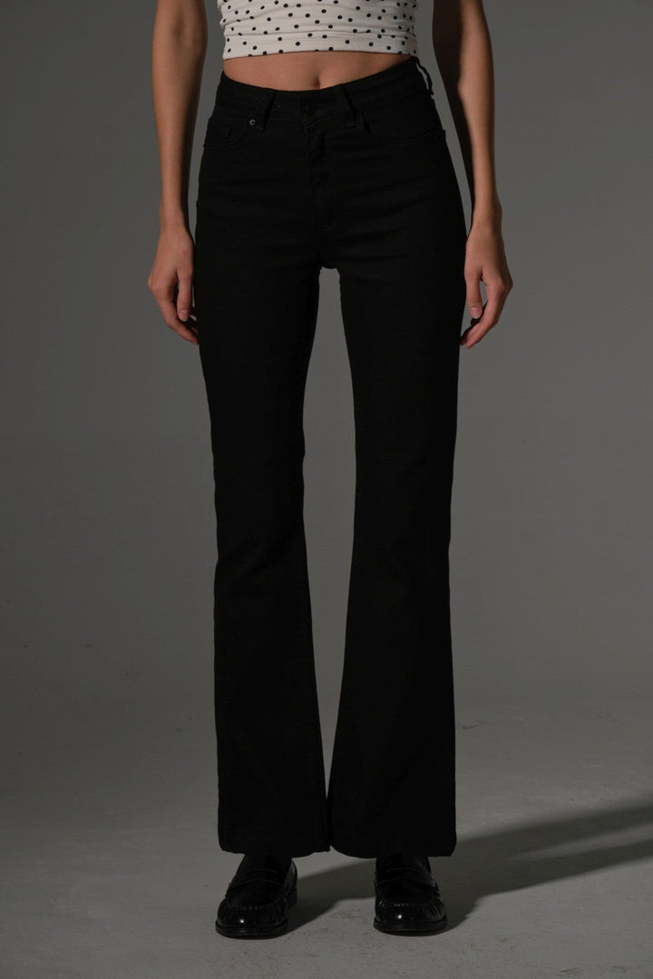 Yüksek bel kot, ispanyol paça esnek denim kumaş kadın fit and Flare jean pantolon @flares Maule