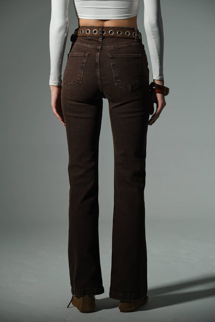 Yüksek bel kot, ispanyol paça esnek denim kumaş kadın fit and Flare jean pantolon @flares Maule