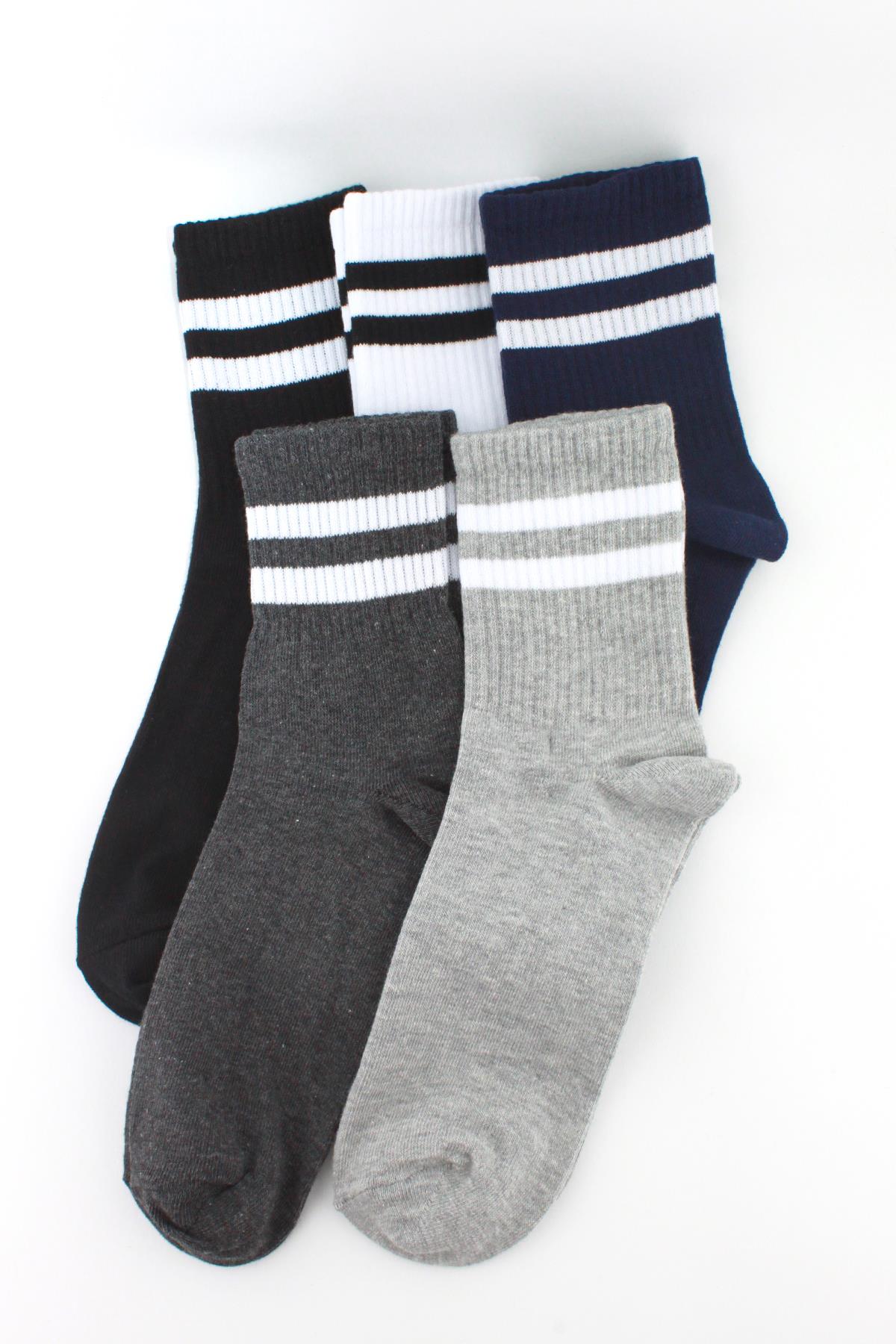5 -pack white striped short socket men's unisex socks in different colors