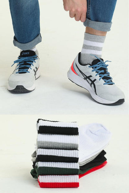 5'li paket beyaz çizgili farklı renklerde kısa soket Erkek Unisex Çorap