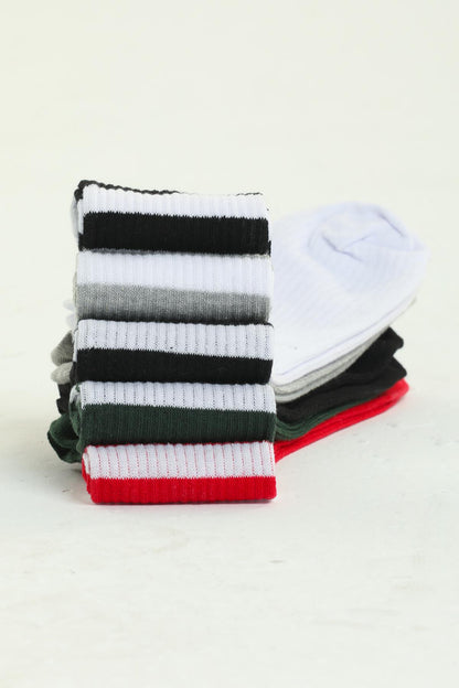 5'li paket beyaz çizgili farklı renklerde kısa soket Erkek Unisex Çorap