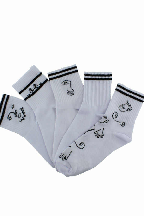 Pack of 5 striped illustration 80% Cotton Half Socks Men's Socks