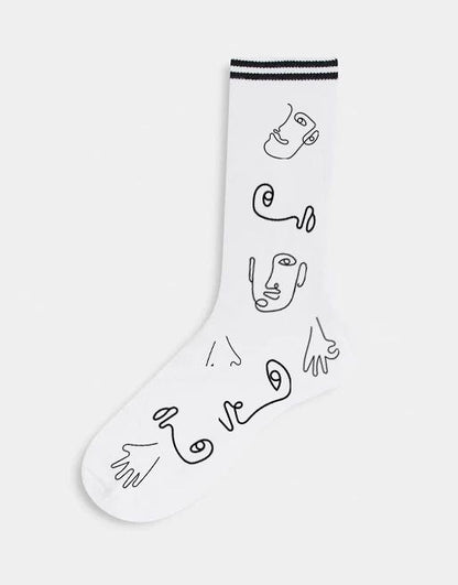 5 -Package striped illustration 80 %cotton half concert men's socks