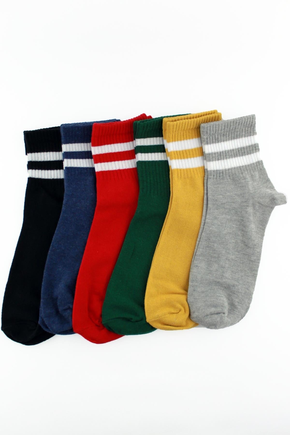 6'lı paket beyaz Çizgili renkli Pamuklu Kısa Soket Erkek Kadın Unisex Çorap