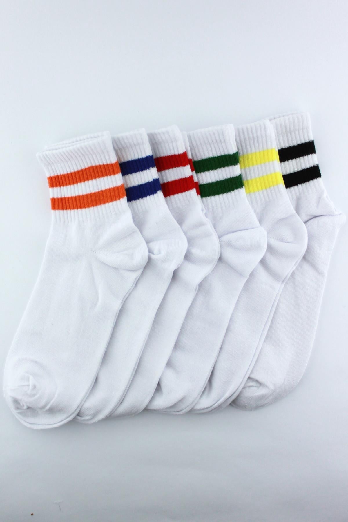 6'lı paket renkli Çizgili Pamuklu Yarım Konç Erkek Kadın Unisex Çorap