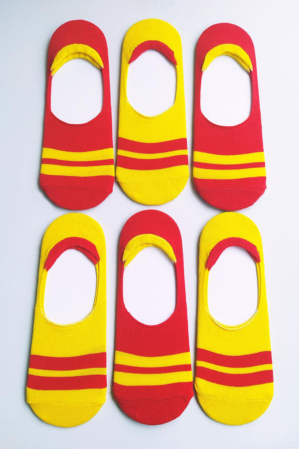 Pack of 6 Yellow Background Red Striped Suba Non-slip Elastic Men's Suit Men's Socks