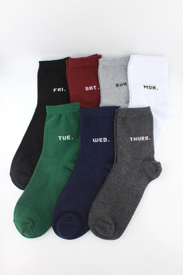 Pack of 7 Men's Short Sock Socks with English day names written on them