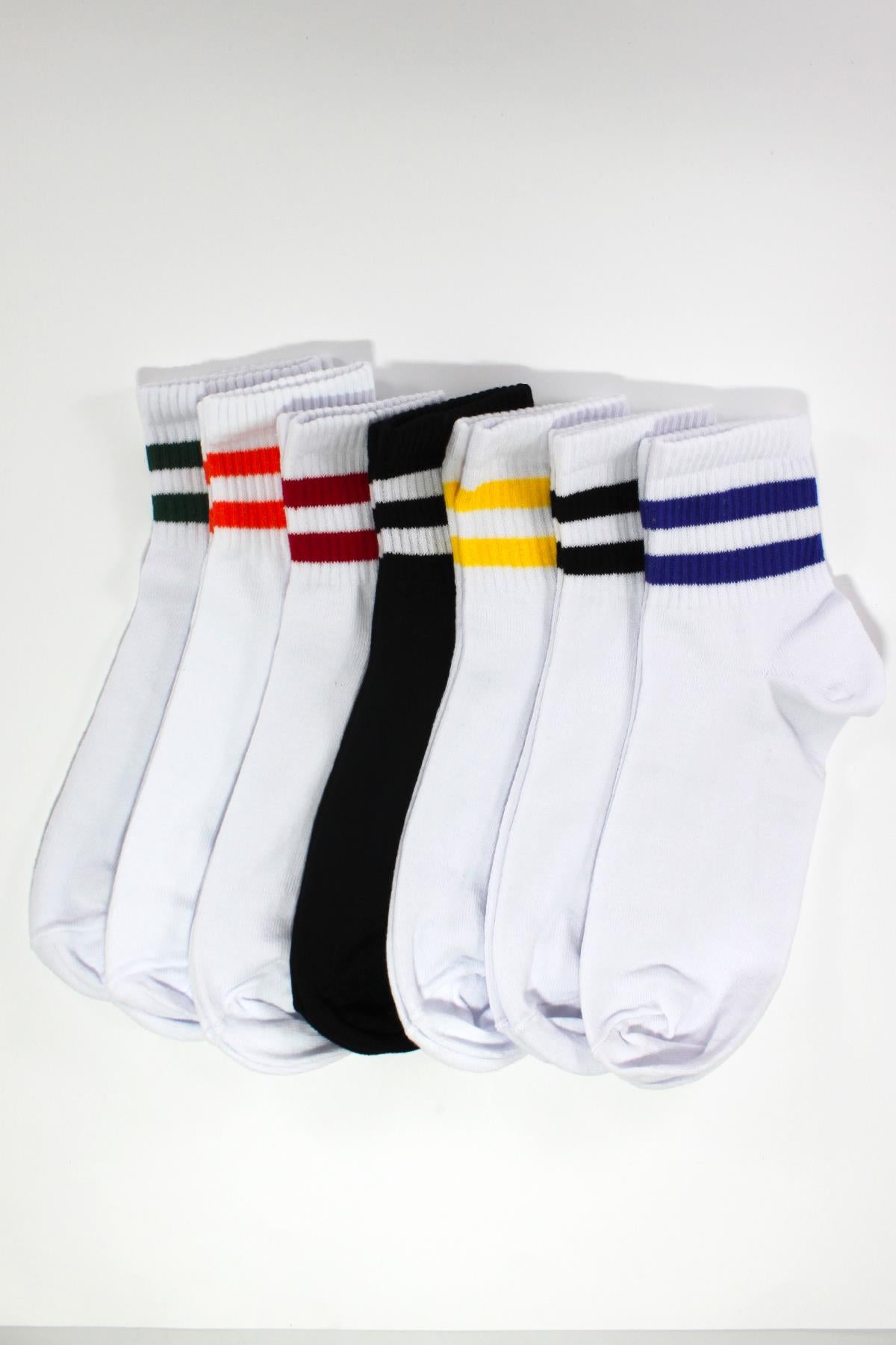 7'li paket renkli Çizgili Pamuklu Yarım Konç Unisex Çorap