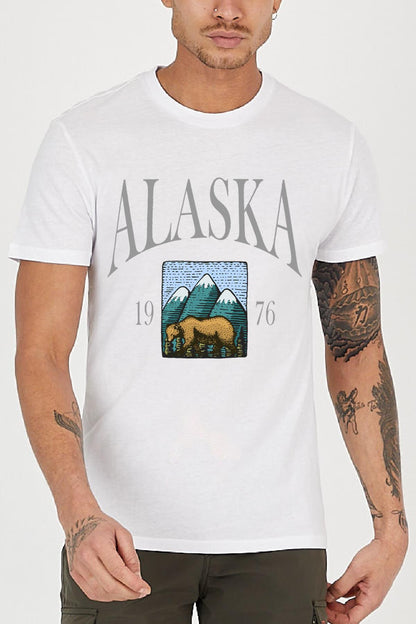 Alaska Baskılı Bisiklet Yaka Rahat Reguler Kalıp Erkek Tişört