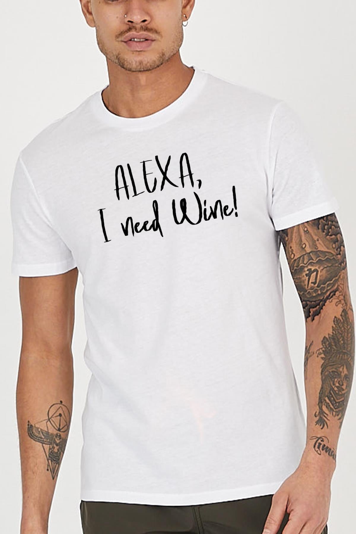 Alexa I Need Wine Printed Crew Neck Men's T -shirt
