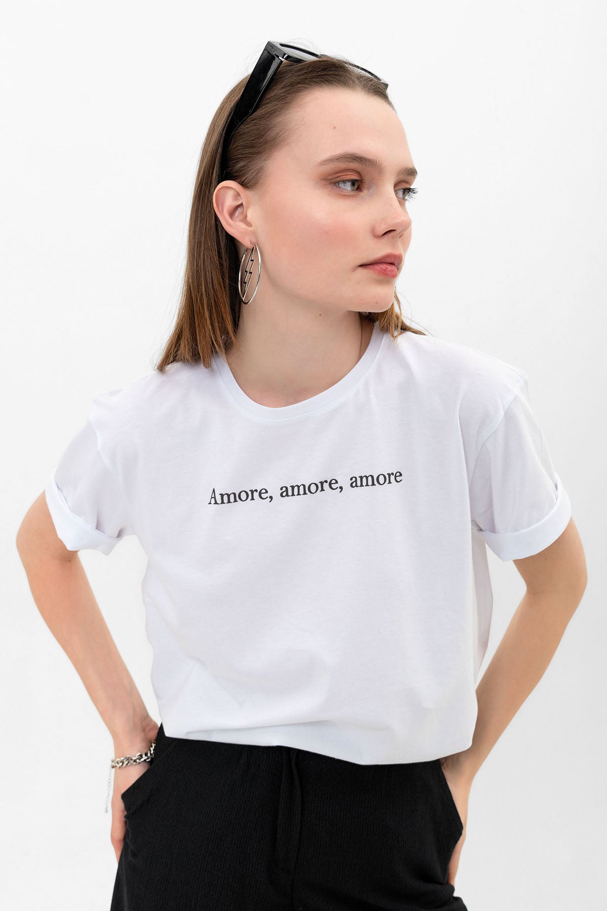 Amor Baskılı Oversize %100 Pamuk Kadın Tişört