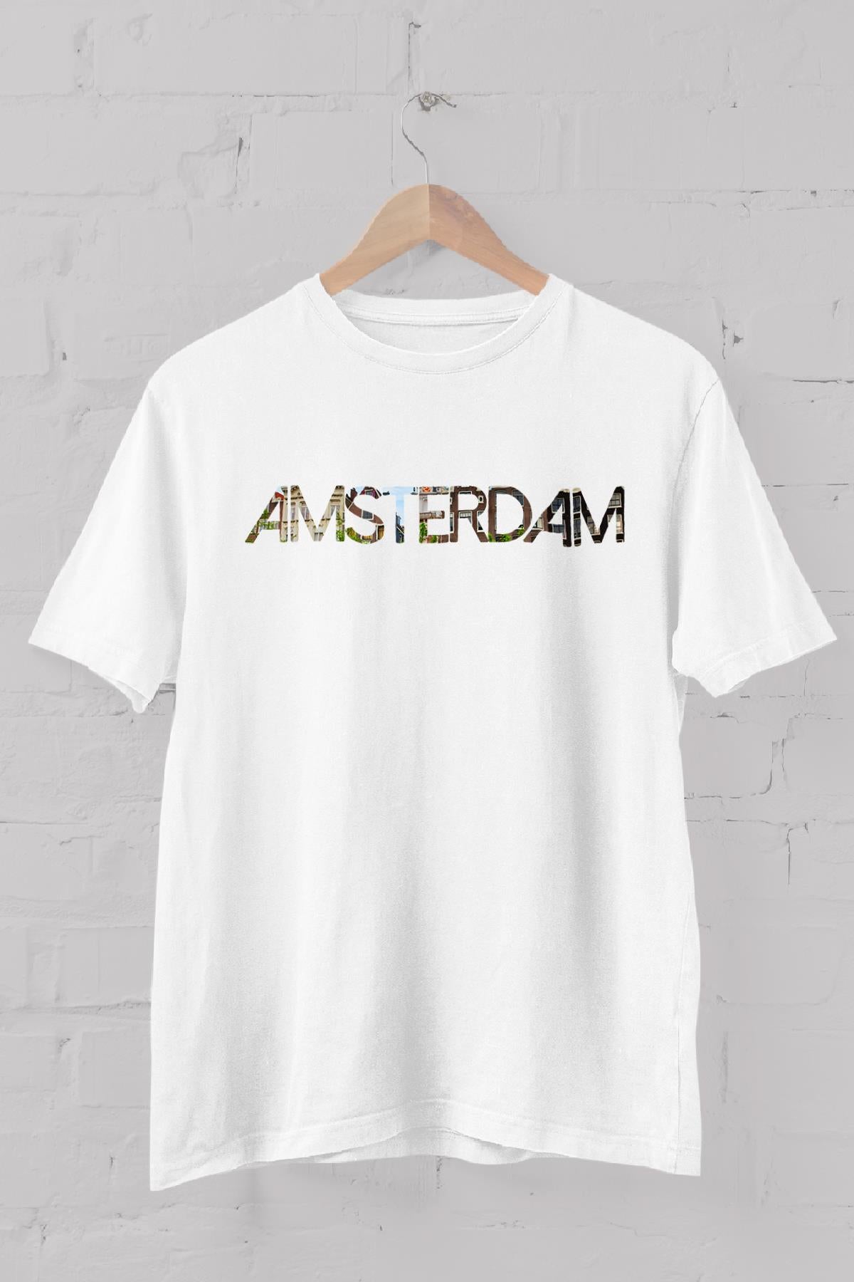 Amsterdam City Typogrofi Printed Crew Neck Men's T -shirt
