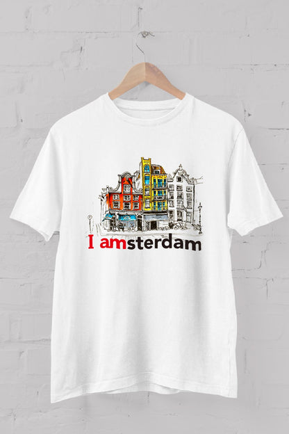 Amsterdam Silüet Baskılı Bisiklet Yaka Erkek Tişört