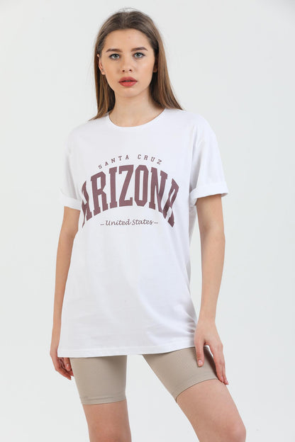 Arizona printed cotton Crew Neck overlooking female t -shirt.