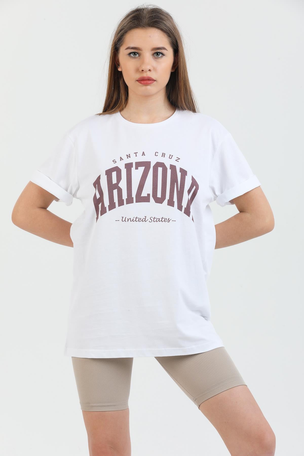 Arizona printed cotton Crew Neck overlooking female t -shirt.