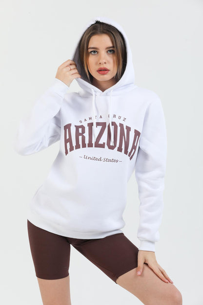 Arizona Baskılı Pamuklu Kapüşonlu Şardonlu İçi Polarlı Unisex Kadın Sweatshirt