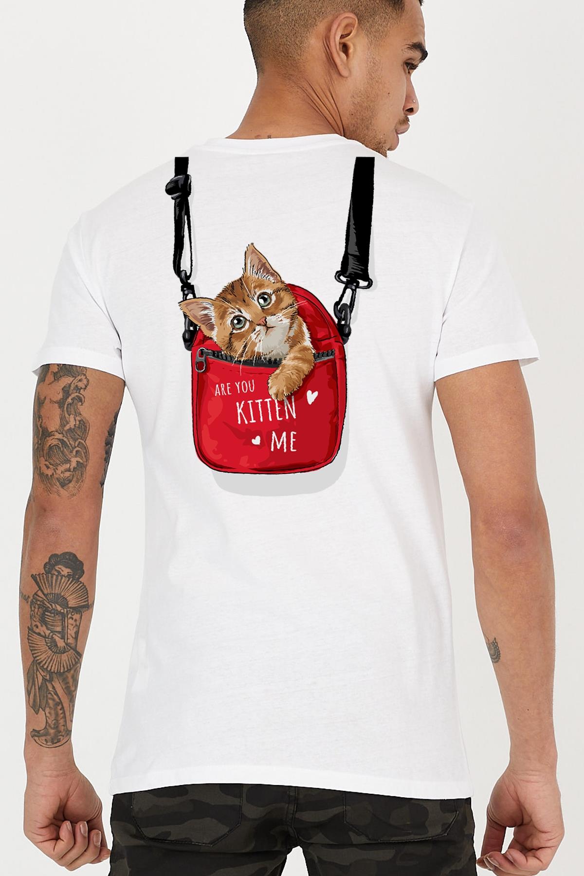 Arkası are you kitten me Baskılı Bisiklet Yaka Erkek Tişört